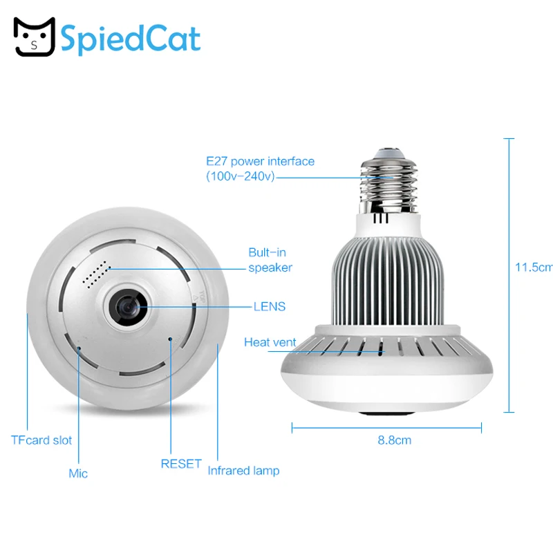 360 градусов панорамный рыбий глаз 1.3MP лампа Беспроводная IP умный дом CCTV 3D VR