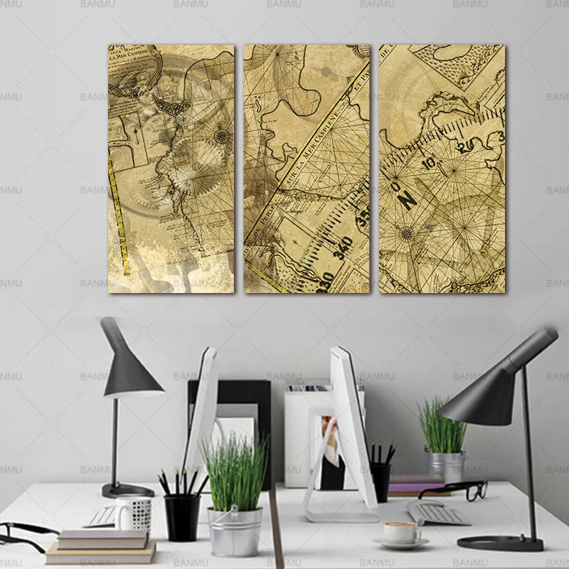 3 шт. модульные холщовые картины для дома абстрактная настенная живопись карта
