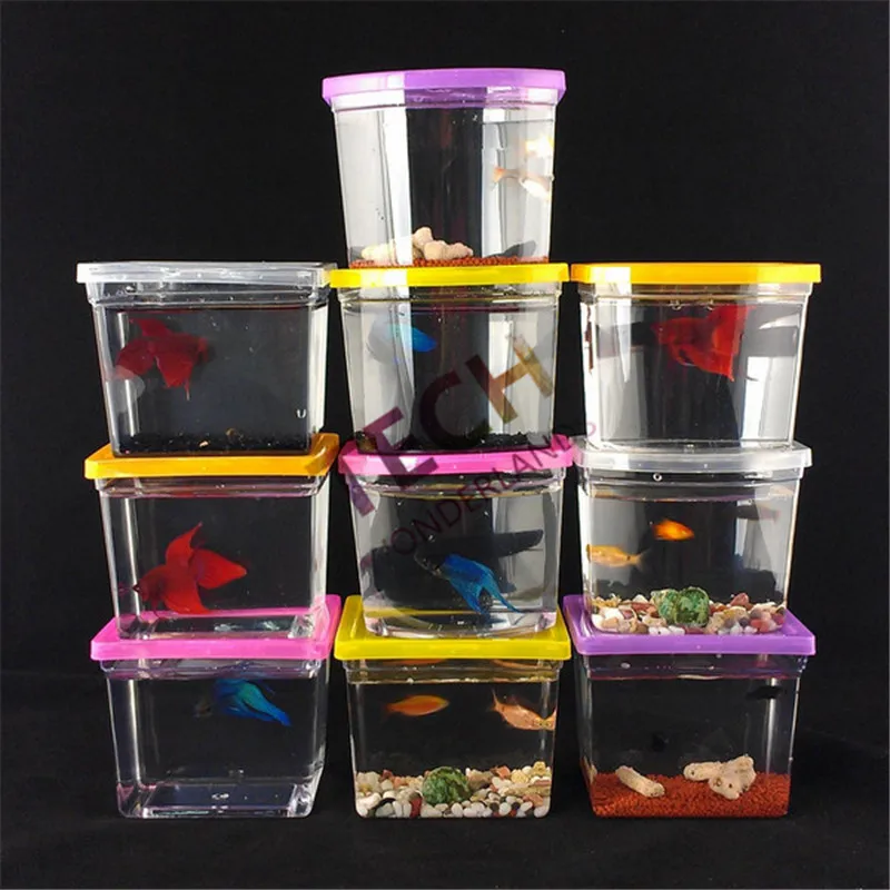 

10*7.5*8.5CM 10PCS Colorful Betta House Rectangle Fighting Betta Fish Tank Aquarium (Fish Not Included) Peceras Para Bettas Tank
