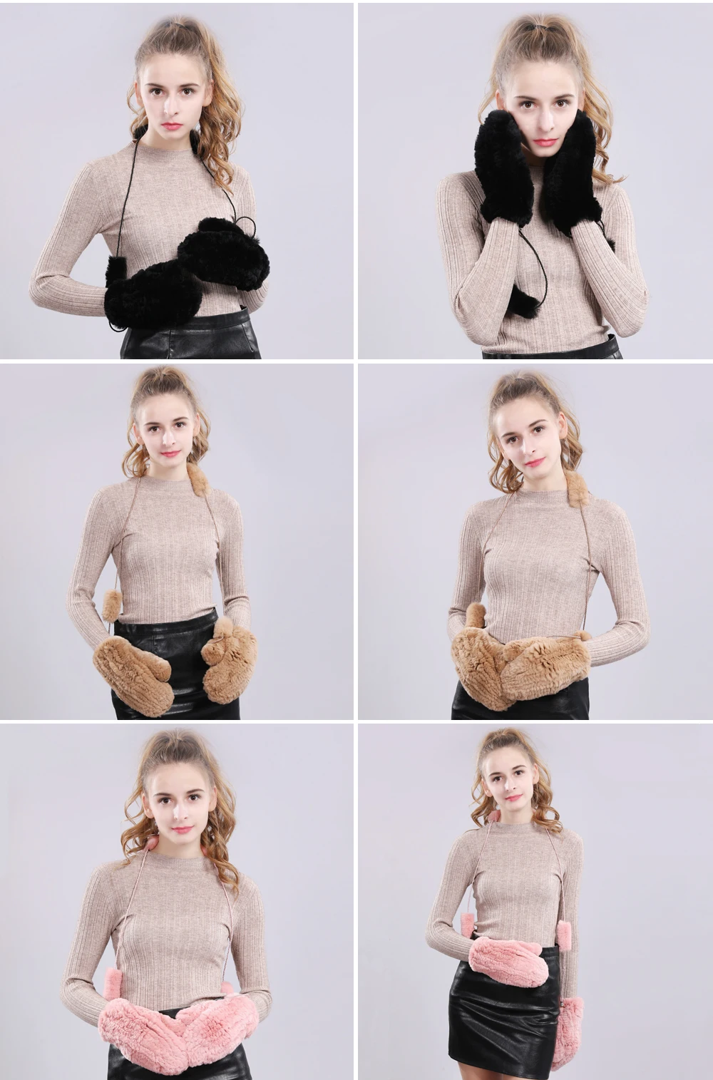 Уличные русские зимние женские толстые теплые перчатки из кроличьего меха ручной работы вязаные Настоящий мех кролика перчатки варежки