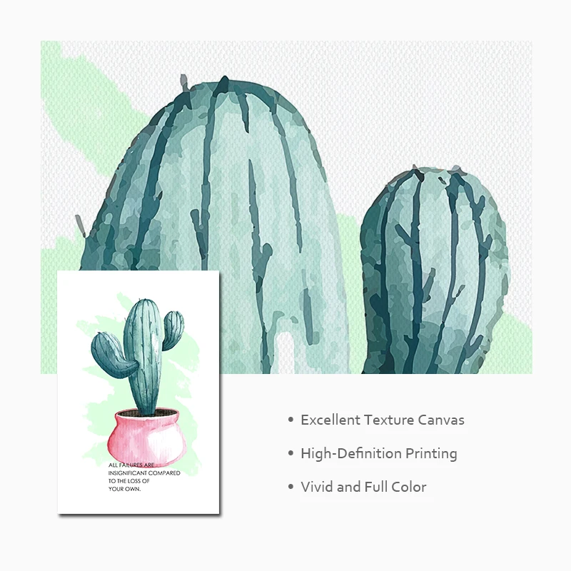 Nordic Watercolour Pink Plant Print Green cactus Art Canvas Painting Life Quotes Wall Poster Minimalist Picture for Living Room | Дом и сад