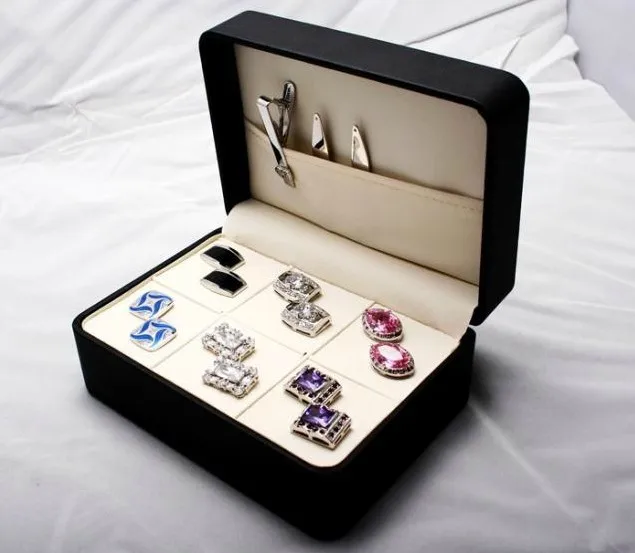 Brand New Cuff Links Gift Box 6 Pairs Holder Tie Clip Set Package 146mm*106mm*60mm PU Coated Display BoxCuff | Украшения и