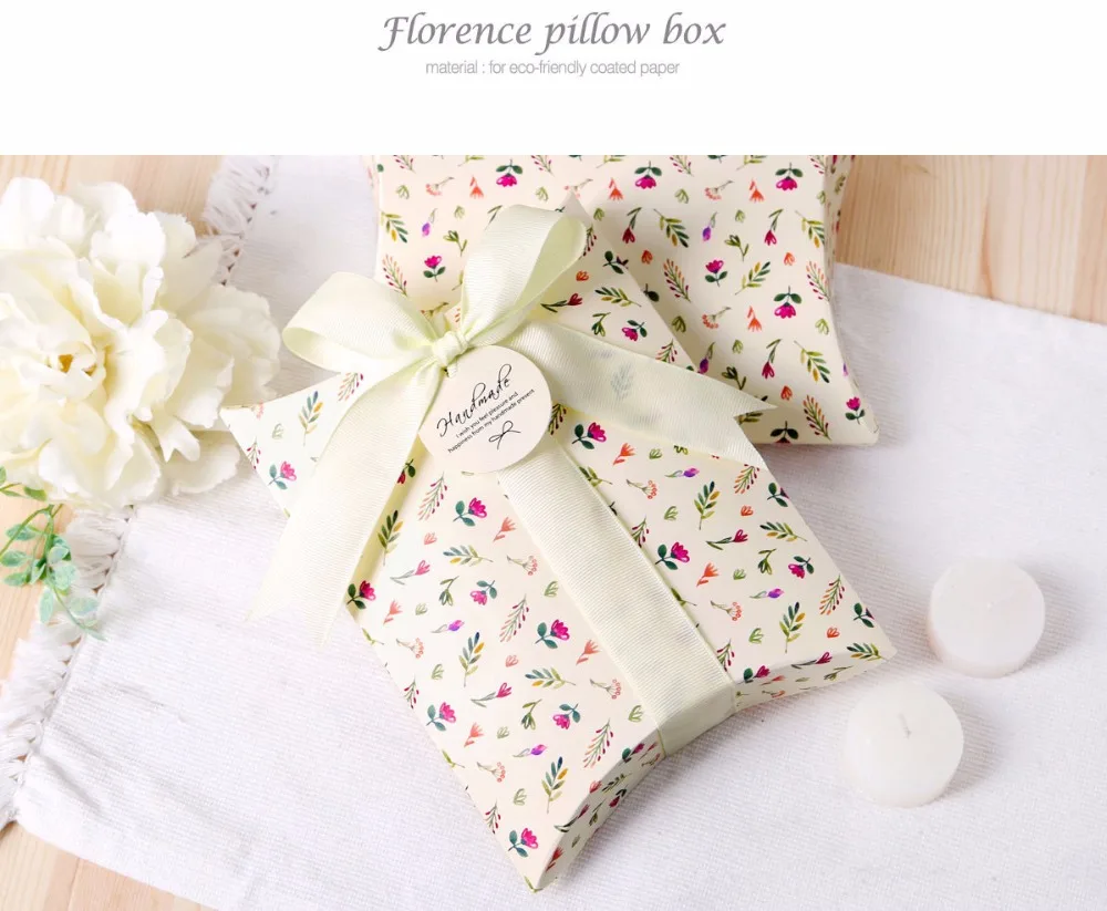 

Box Forest New craft paper Pillow Shape Wedding Favor Gift Boxes pie Party Box bags eco friendly kraft jasmine flower