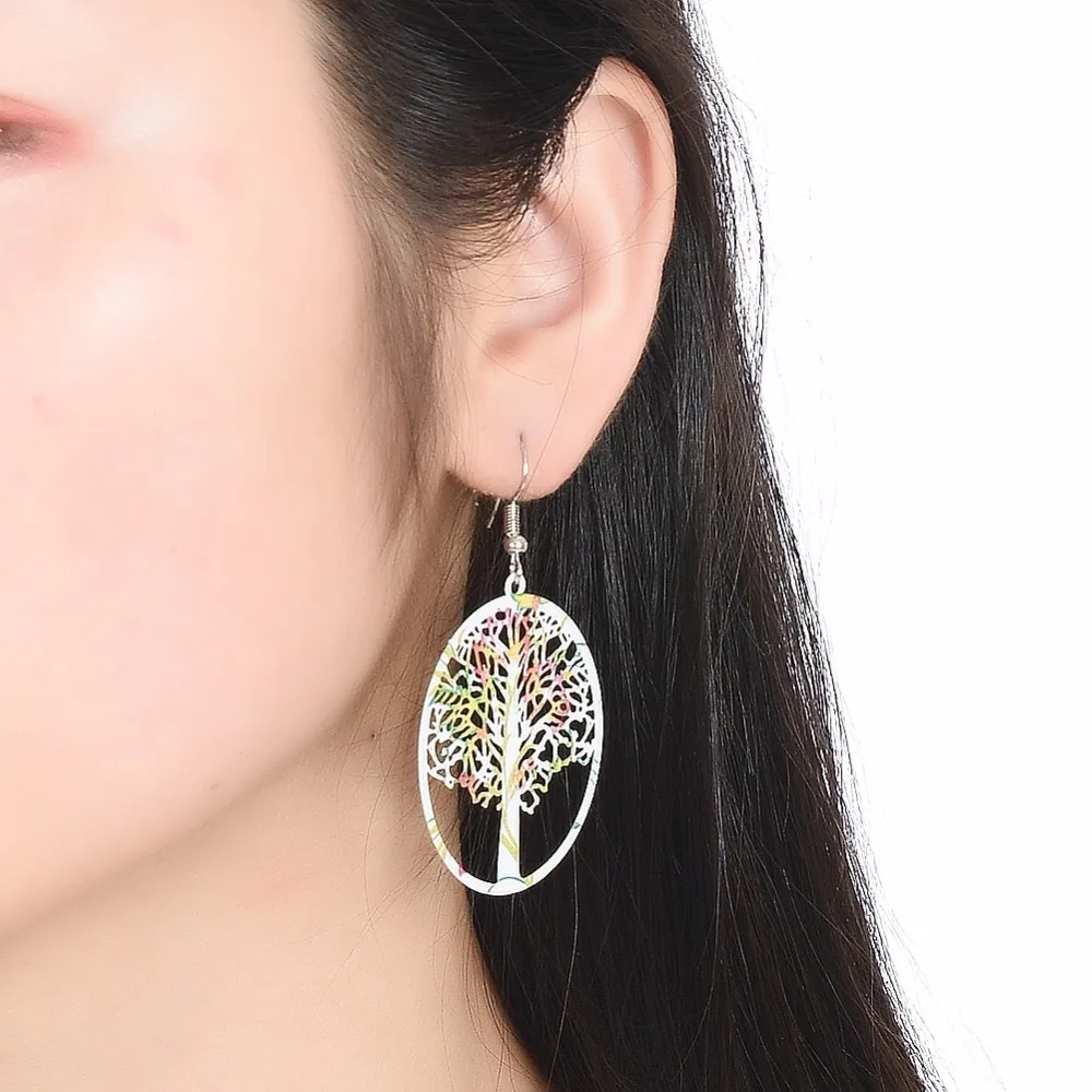 Pinksee модная свисающая серьга с деревом жизни и Цветок Кулон Винтаж для женщин Jewelry