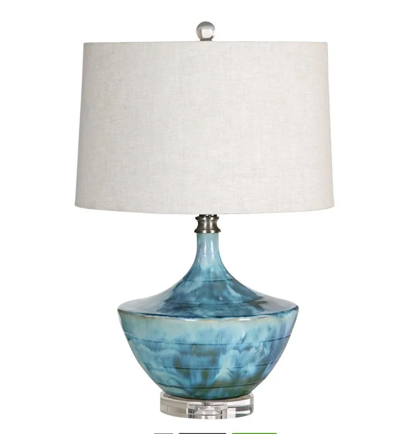 Elegant High-grade CeramicTable Lamp Modern Style Simple Model Room Living Room Bedroom Bedside Table Lamp with Fabric Lampshade