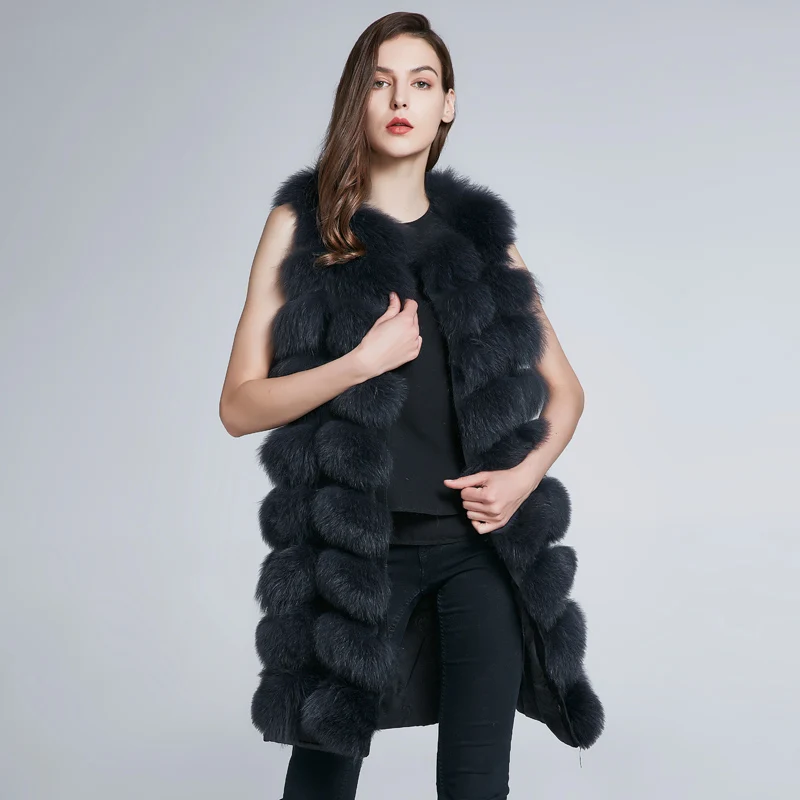 Enlarge JKP New 90 CM Natural Real Fox Fur Vest Coat Women Winter Sleeveless Design Fox Fur Vest