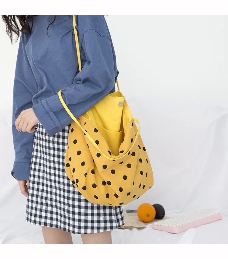 Женская Повседневная Сумка Tote хлопковые сумки через плечо для девочек-подростков дорожная Большая вместительная сумка женская сумка в горошек сумка для покупок сумка