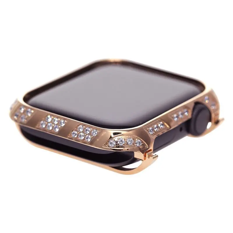 Rose Gold Алмазная оправа с алмазным чехлом для Apple Watch 4 44 мм 40 мм ремешок Iwatch Чехол протектор Аксессуары для часов - Цвет ремешка: Rose Gold