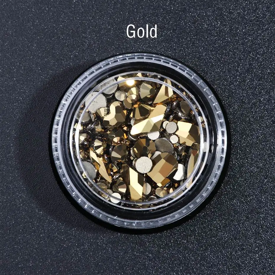 Ore Gold 1 коробка, 3D стразы, украшения для ногтей, плоская задняя сторона, стеклянные драгоценные камни, золото, белый AB камень, амулеты, блестящие хрустальные аксессуары для ногтей LY768 - Цвет: Ore Gold