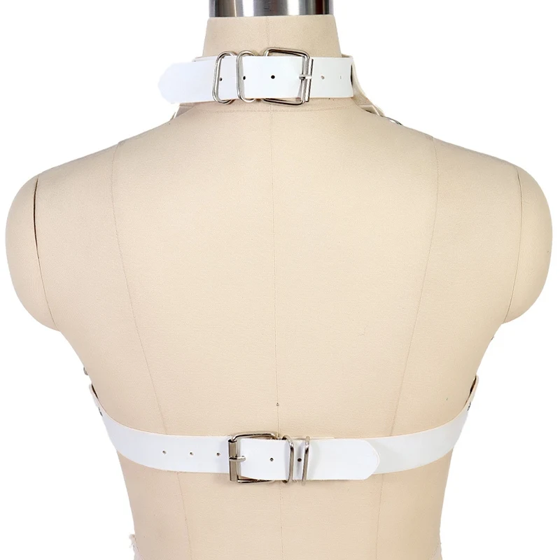 

White Leather Harness Cage Bra Belt Lingerie Fetish for Women Body Bondage Sexy Tops Punk Goth Punk Dance Festival Rave Wear