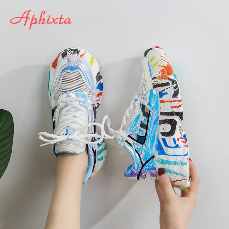 Aphixta/2019 женские кроссовки 5 см дышащая обувь из сетчатого материала яркий