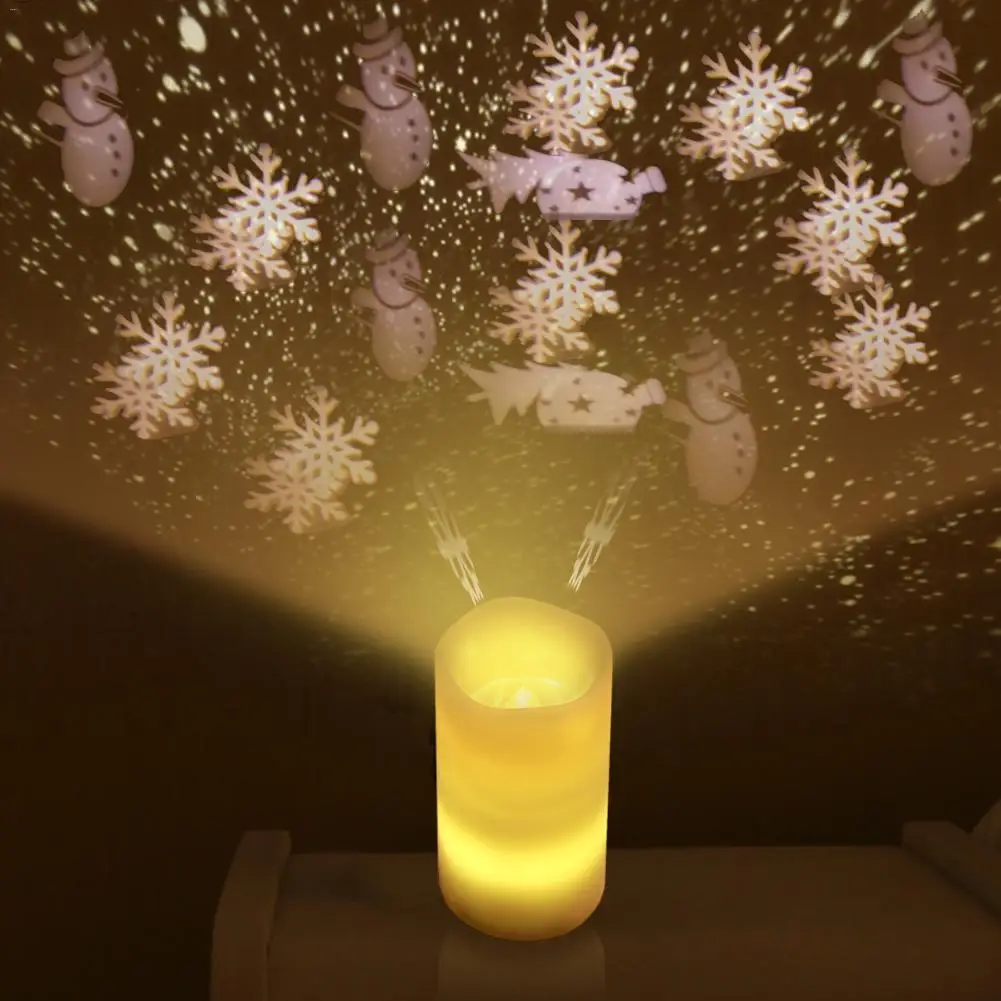 Romantic Creative USB Night Light Christmas Snowflake Snowman Led Battery Candle Rotating Projector Lamp