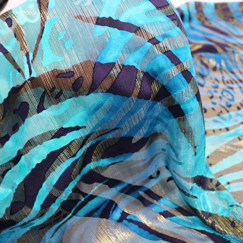 Золотая блестящая шелковая ткань для вечернего платья 3d парчовый Шелковый марля