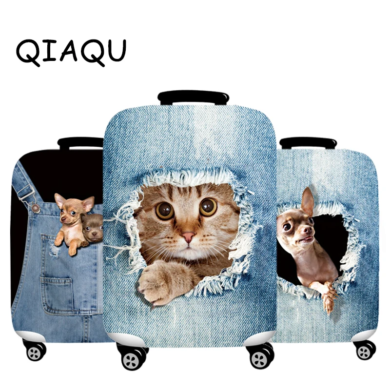 Elastic Luggage Cover Thick 3D Denim Animals Suitcase Protector Fit 18-32 Suitcase Cute cat Dog Styles Soft Travel accessories