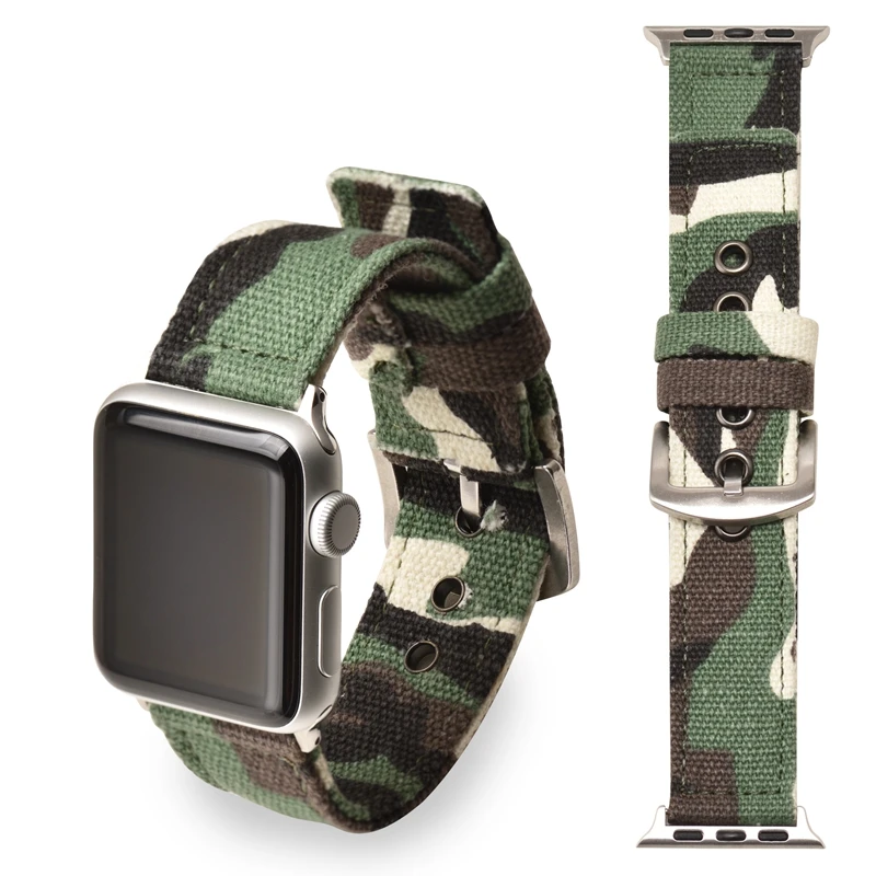Военный Камуфляжный холщовый ремешок для Apple Watch 42 мм 38 мм спортивный браслет для iWatch серии 1 2 3 Аксессуары для часов
