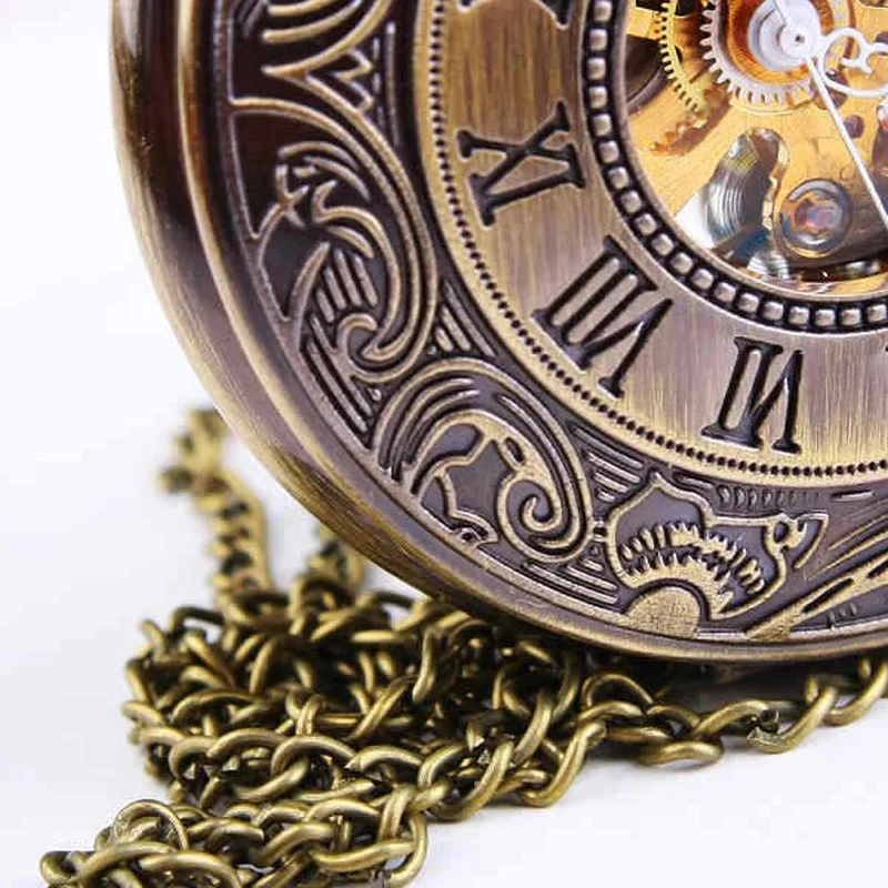 WOONUN Топ бренд класса люкс стимпанк Скелет Механические карманные часы для мужчин