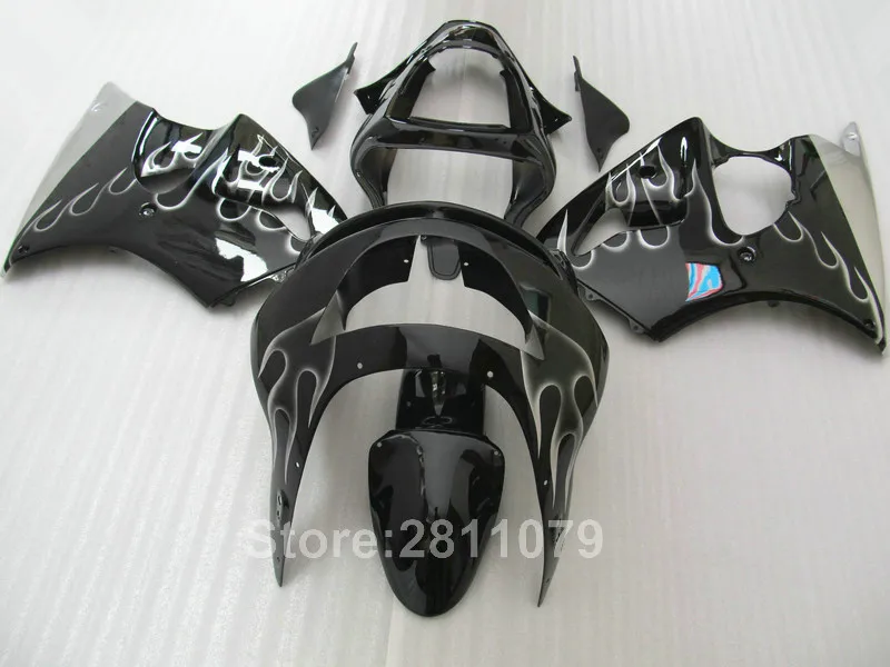 Комплект обтекателей из АБС-пластика для kawasaki Ninja ZX6R 98 99 серебристый цвет пламени