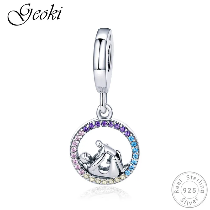 Geoki 925 пробы, серебряный, синий, земля, астронавт, самолет, талисманы, подходят к оригиналу Pandora, браслет, якорь, перо, Русалка, Бабочка, бусины - Цвет: GSCC897-1