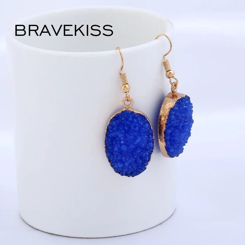 Bravekiss новый овальный синий камень Висячие серьги Модные украшения рыболовный