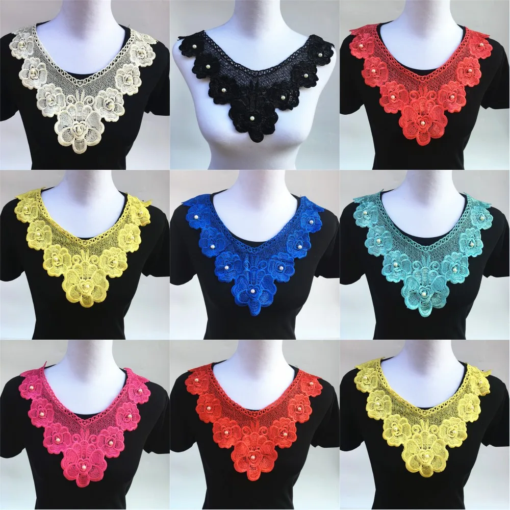 Кружевная аппликация Венецианская с жемчугом 34 х28 см 1 шт.|neckline lace collar|lace applique