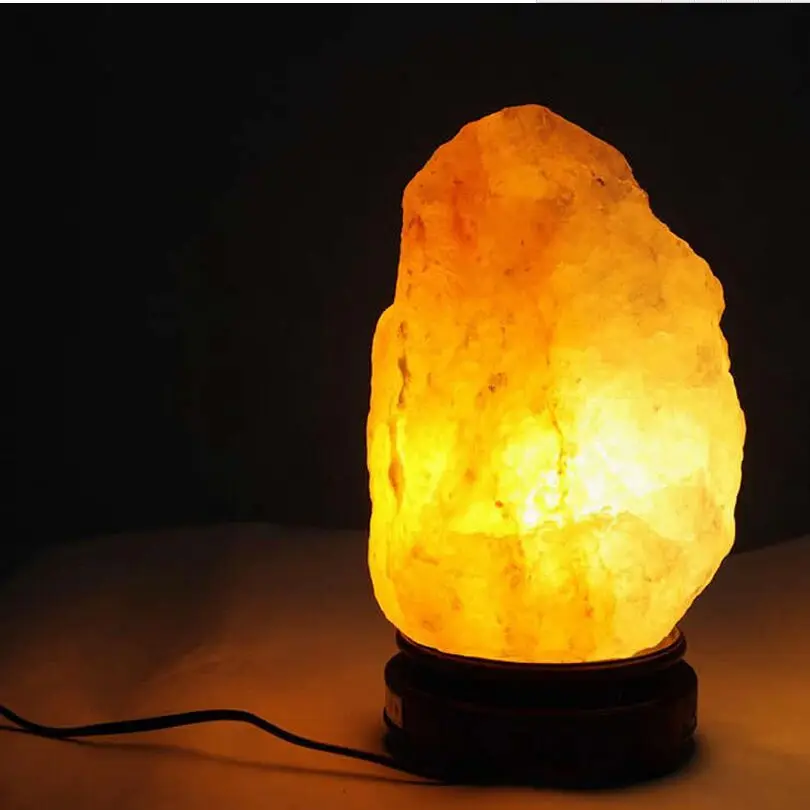 Himalayan Salt Lamp Natural Mineral Rock Light with Neem Wood Base + Plug + Switch + 3W Lamp for Air Purification Therapy