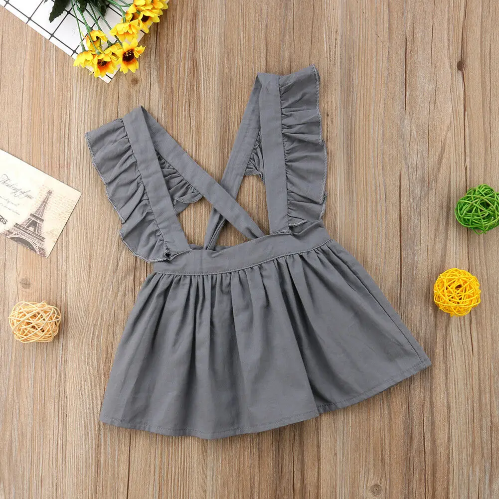 Hot Sale Baby Girls Solid Cross Strap Tutu Princess Dress Ruffle Dress Cotton Overall Summer Party Cross Strap Sundress