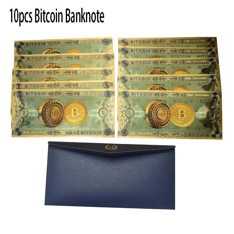 10 шт 24K gold Фольга один Биткоин банкнот BTC Бит монета цветные карты для