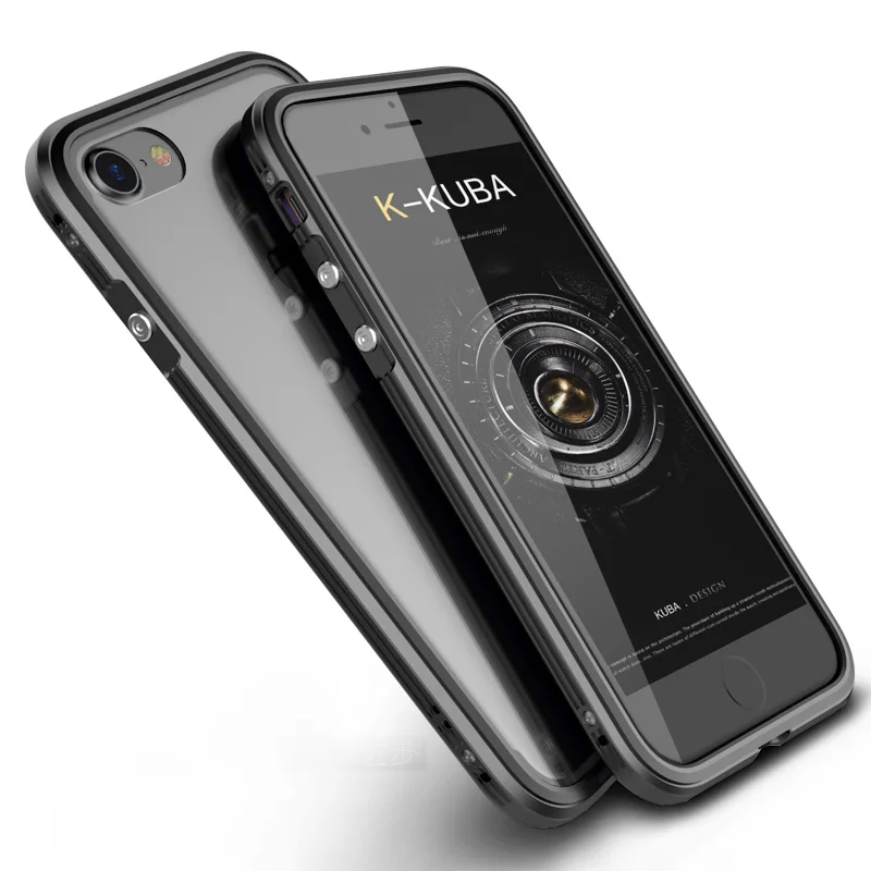 Металлический бампер для iphone 8, чехол, роскошная алюминиевая рамка, для iphone 8 Plus, Прозрачный задний противоударный чехол для телефона - Цвет: black