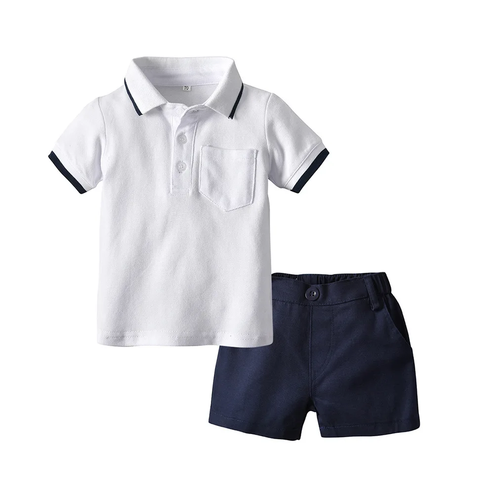 VIMIKID, новинка года, комплект одежды для мальчиков футболка-поло с короткими рукавами и шорты Комплект детской одежды из 2 предметов Повседневная сумка с очками для джентльмена - Цвет: white tz0863
