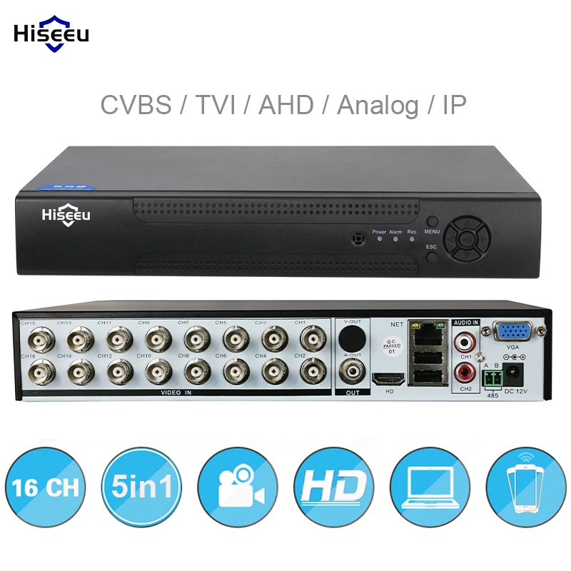 16CH 5в1 AHD DVR Поддержка CVBS TVI AHD аналоговые ip-камеры HD P2P Облако H.264 VGA HDMI видео рекордер RS485 аудио Hiseeu