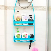 Bathroom Double Layers Hanging Shelf Bath Supplies Storage Rack Plastic DIY Shower Organiser Holder Tidy kitchen storage