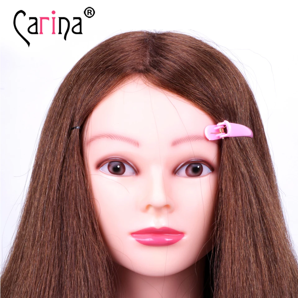 60 см 100% человеческие волосы манекен голова с натуральными волосами