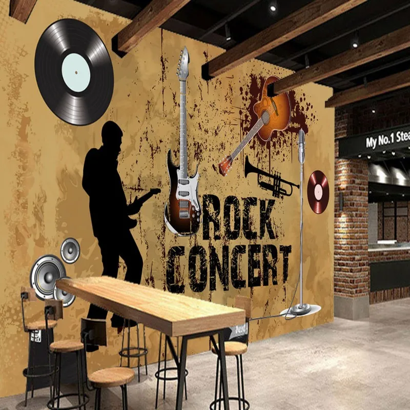 Фотообои Мода ретро КТВ обои гитара концертный фон настенная на заказ кафе