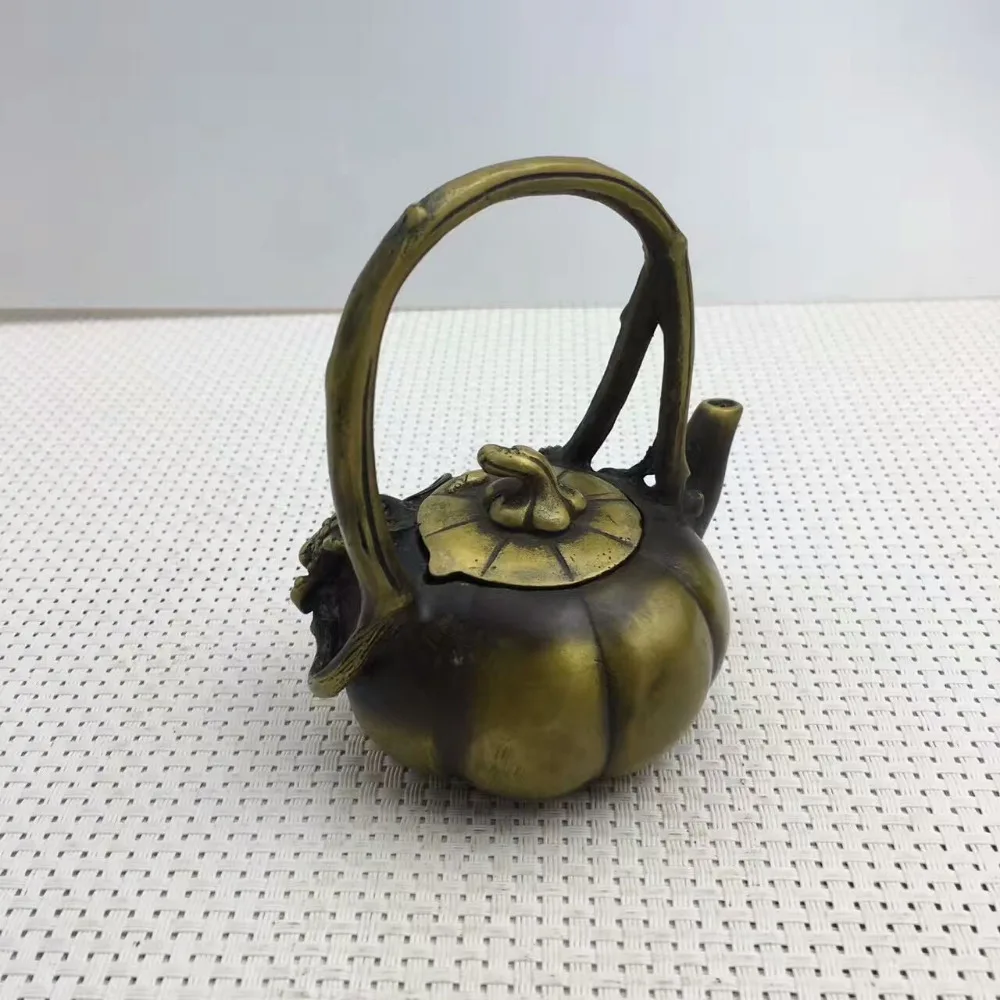 100% Good Chinese Copper Handmade Carved Frog Statue in Lotus Leave Brass Teapot Toad pumpkin wine Crafts Statues | Дом и сад