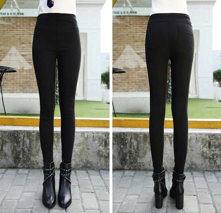 womens pants elastic waist pencil slim stretch Thick Velvet 2017 femininas Plus Size Femme black skinny jeans woman high |