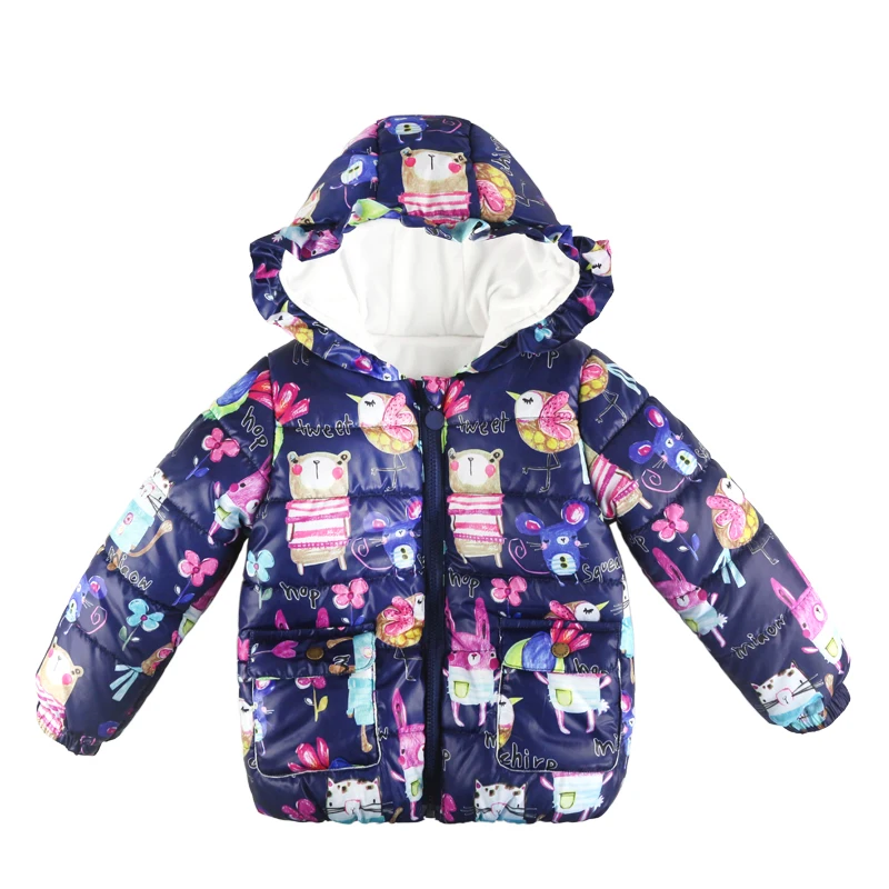 Winter Girls Jackets &amp Coats Boys Graffiti Parkas Hooded Cute Baby Girl Outerwear Cartoon Animals Children Clothing Kids | Детская