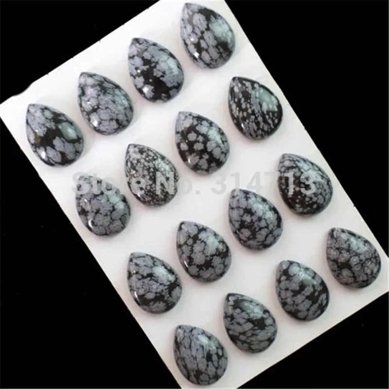 

(16 pieces/lot) Natural Snowflake Obsidian Teardrop CAB CABOCHON 25x18x7mm