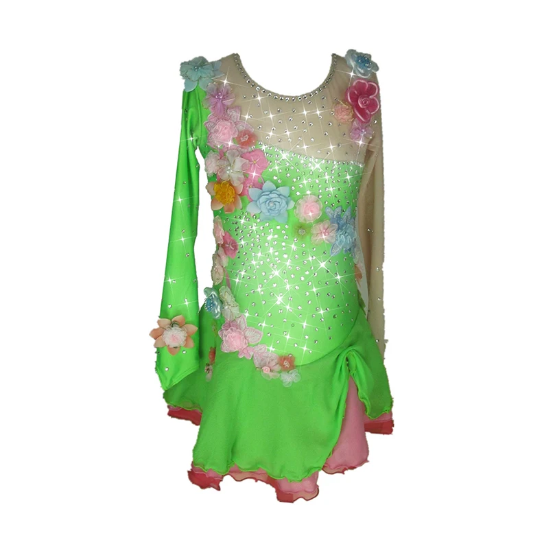 shippinggreenice Катание на коньках костюм для соревнований по фигурному катанию дубинка Кружевной Костюм для взрослых childaSD518