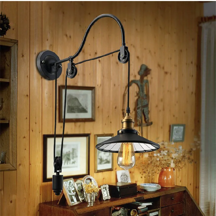Industrial Retro Loft Pulley Wall Light Iron Spindle Lamp Coffee Shop Bar Sconces Stairs Lights Fixture Indoor Lighting | Освещение