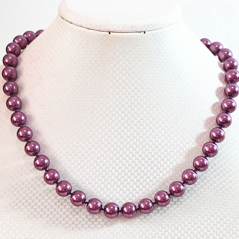 

Fashion purple shell simulated-pearl round beads 8mm 10mm 12mm 14mm necklace for women high grade romantic jewelry 18inch B637