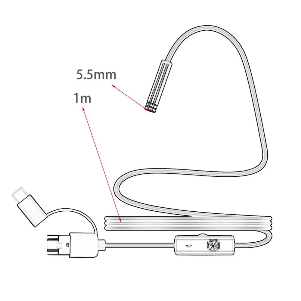 5 мм микро-usb Type-c USB 3-в-1 компьютер эндоскоп камера бороскоп трубка