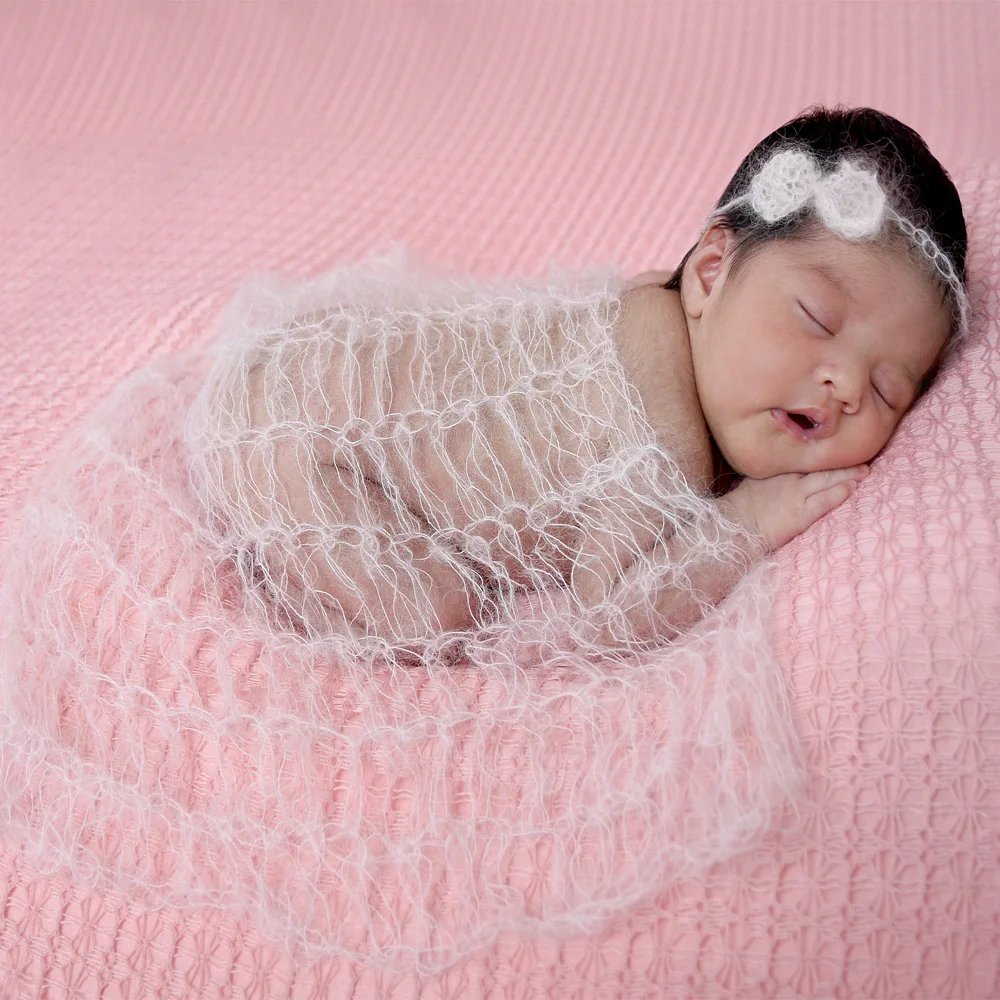 

Crochet Soft Real Mohair Newborn Baby Receiving Wrap 60x30CM 2PCS/Lot Photography Accessories Little Infant Photo Shoot Props