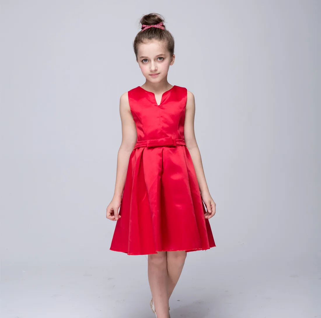 2022 Summer Princess Dress for Wedding and Party Little Girl Clothes Red Formal Dresses Solid Color Grace Clothing with Sashes | Детская