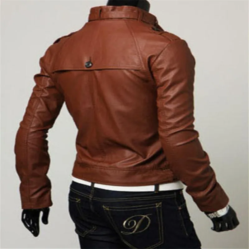 Korean version men's artificial leather pu jacket coats zipper stand collar Slim casual locomotive short paragraph | Мужская одежда