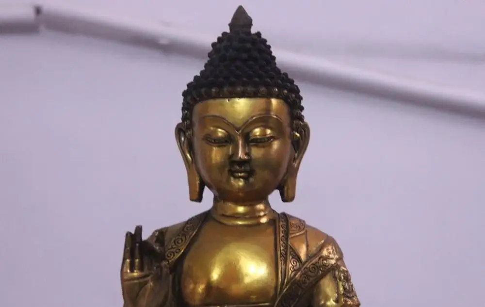 Тибетская бронзовая медная позолоченная башня Sakyamuni Shakyamuni тафагата статуя бога