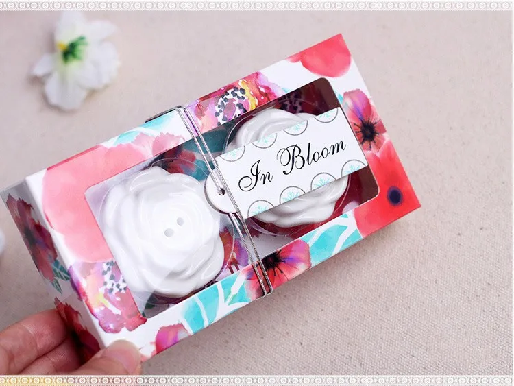 

wedding favor gift and giveaways for guest -- In Bloom rose Flower Ceramic Salt and Pepper Shaker party souvenir 25sets/lot