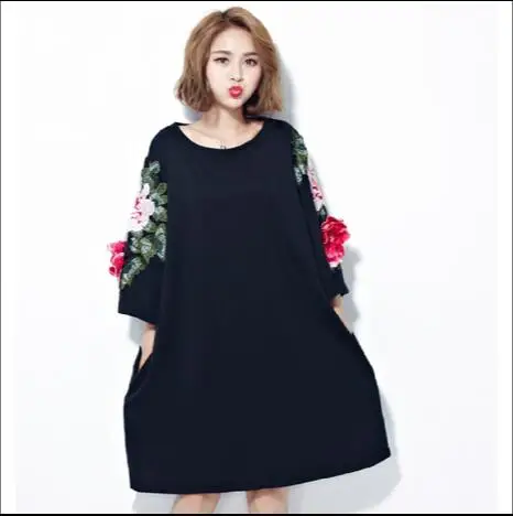 Женское винтажное платье футболка XXL 5XL черное офисное большого размера с рукавом