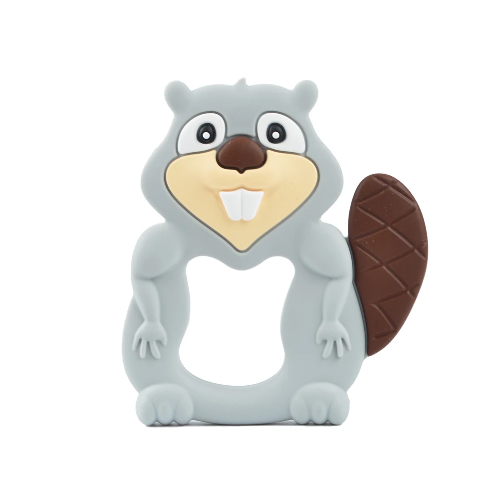 beaver 03 LOFCA 1 шт. Силиконовые Прорезыватели в виде единорога без бисфенола, коала, игрушки для малышей, для прорезывания зубов, животные, сова, грызун, подарок для ребенка, цепочка-соска для рождения - Цвет: beaver 03
