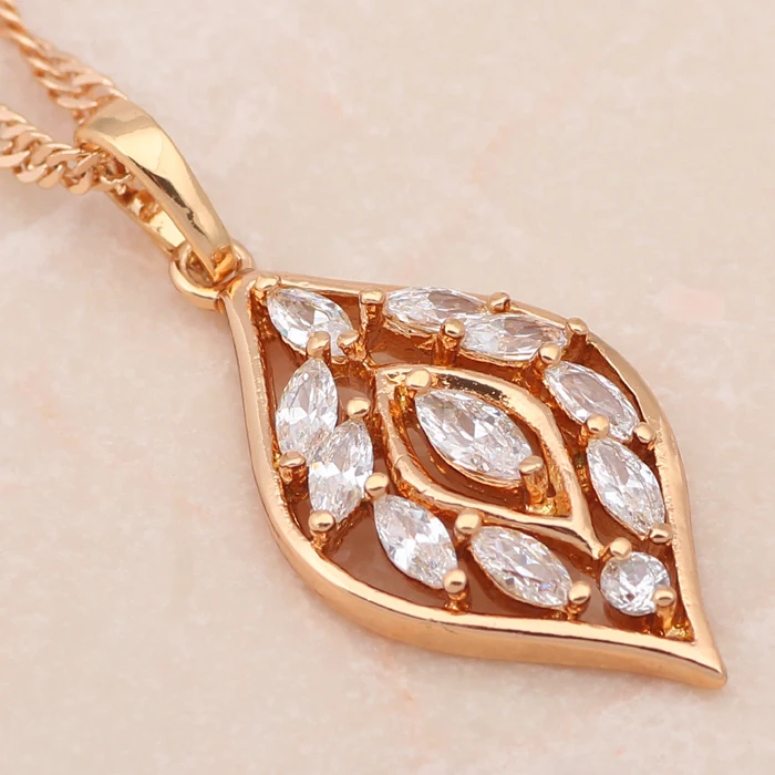 Циркония листьев Стиль Золотой Тон Модные украшения комплекты Цепочки и