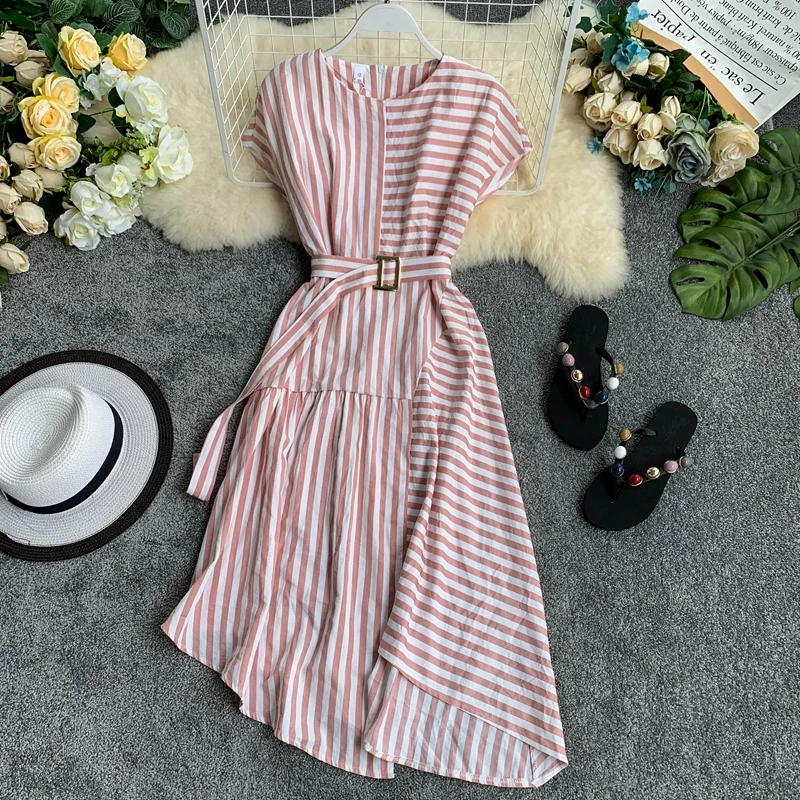 2019 новые модные женские платья с круглым вырезом коротким рукавом талии